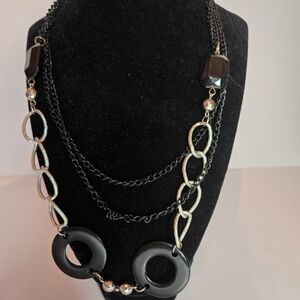 Black Multi-Chain Statement Necklace - Brand: